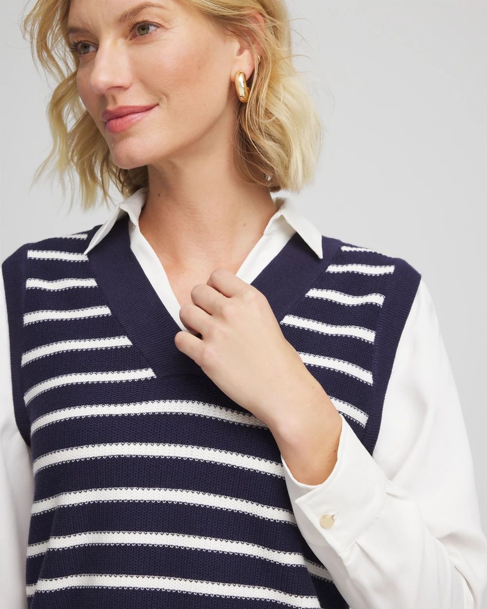 Striped V-Neck 2 in 1 Sweater Vest | Chico's